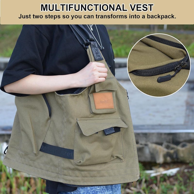 AREFFA Store Adjustable Fishing Vest for Men, 10-Pocket Cargo Vest for Hiking & Travel - Image 2